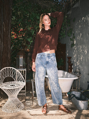 EMBROIDERED DETAIL COTTON BARREL PANTS