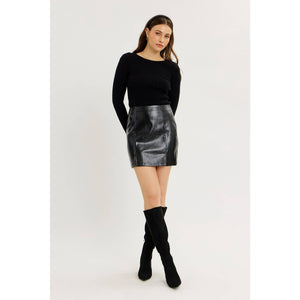Fitted Ribbed Knit Top with Button Detail Sleeves