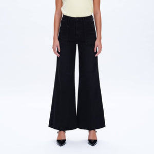 Black High Rise Wide Leg Jean with Raw Hem