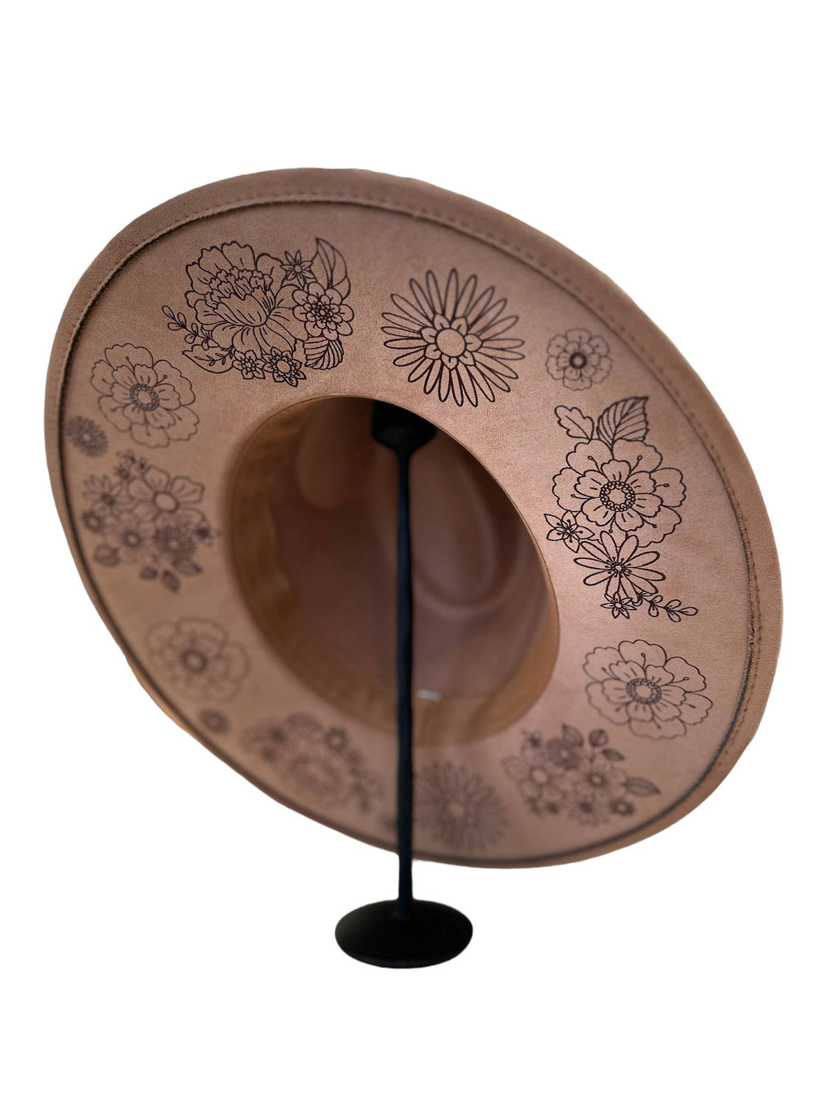 Retro Floral Burned Vegan Suede Rancher Hat