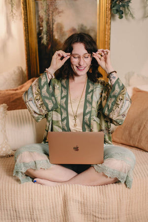 Fleur De Soleil Pixie Crop Kimono w/ Florals & Butterfly