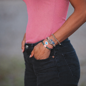 Mahjong Hair Tie Bracelet Set – Pink, Green & Blue