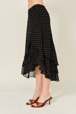 POLKA DOT TIERD UNBALANCE HEM SKIRT