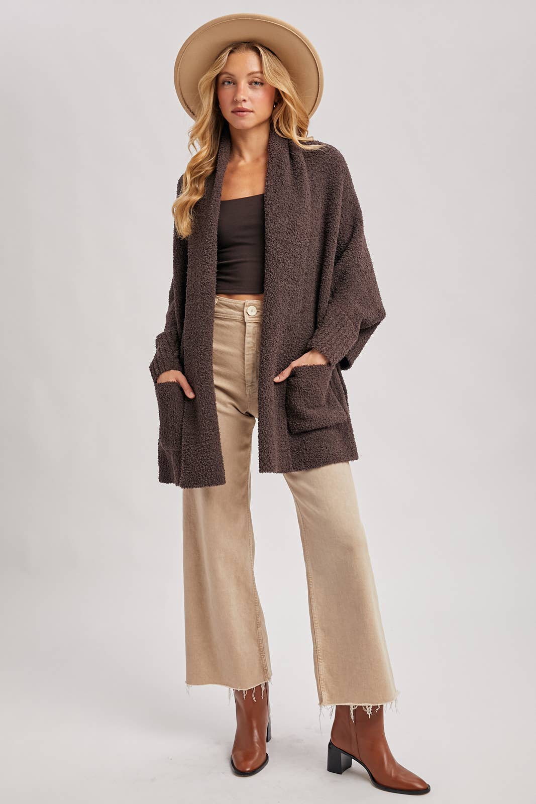 Open Front Blanket Wrap Boucle Knit Cardigan