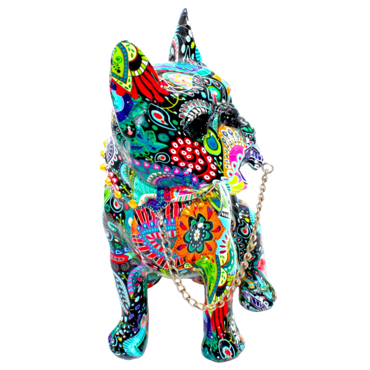Painted Flower French Bulldog with Necklace - 8" Tall