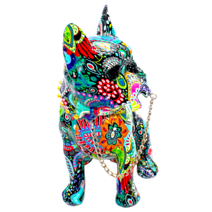 Painted Flower French Bulldog with Necklace - 8" Tall