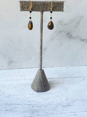 Tiger's Eye & Black Glass Earrings