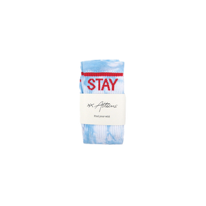“Stay Wild” Crew Socks – Blue Tie Dye by Atticus Poetry