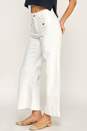 Front Flap Pocket Wide Leg Jeans (White)