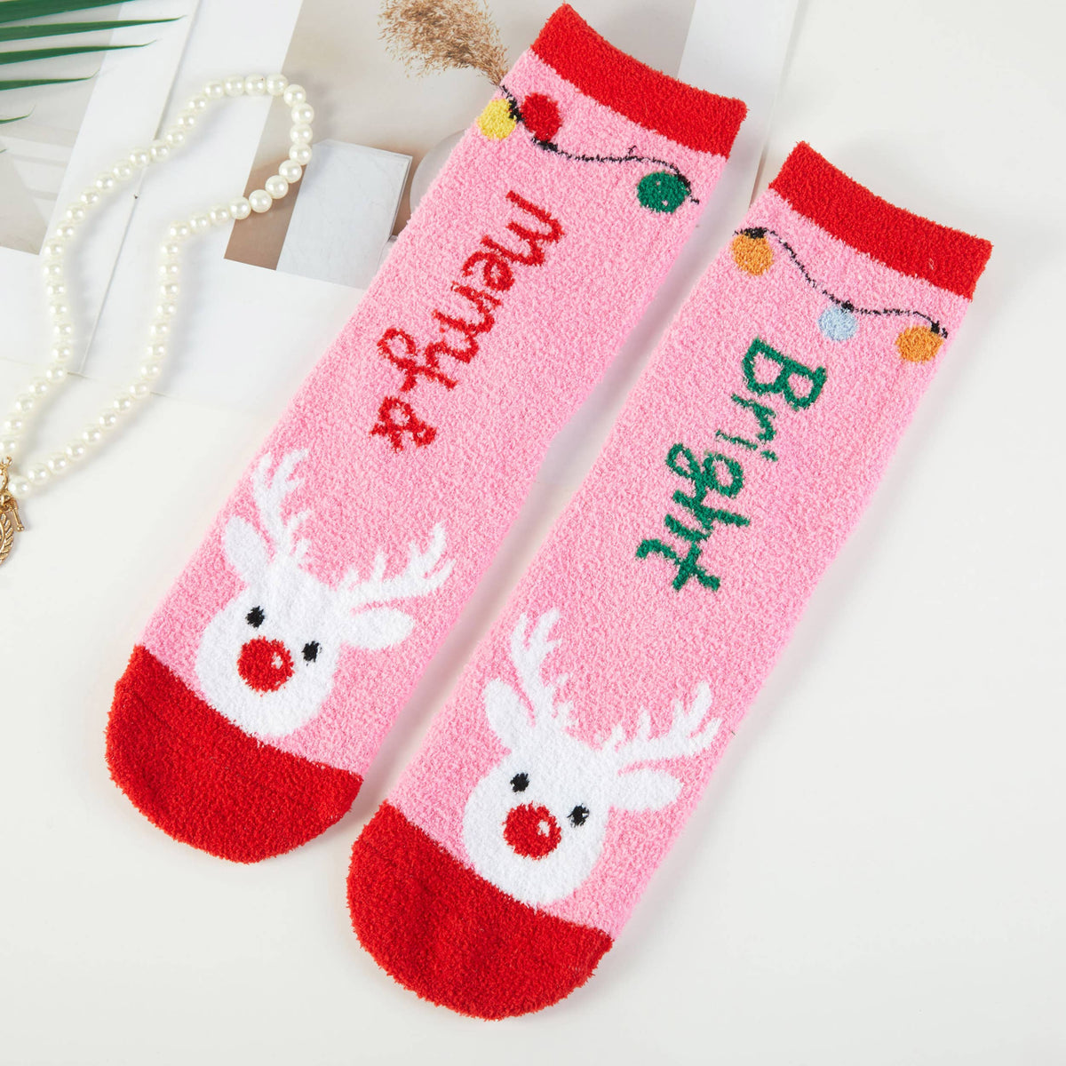 Christmas Plush Fuzzy Socks with Gift Box (3 Pairs)