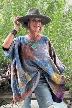 Kantha Sunrise Poncho Top