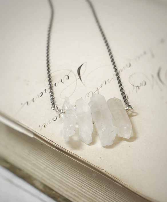 Quartz Point Gunmetal Necklace