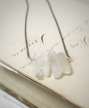 Quartz Point Gunmetal Necklace