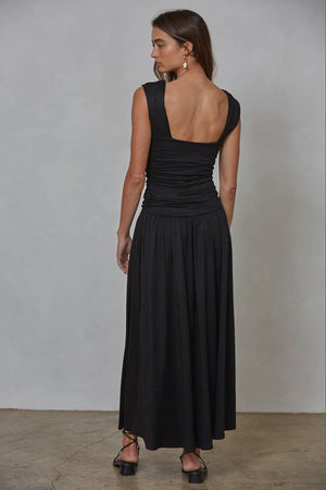Black Ruched Side Sleeveless Maxi Dress