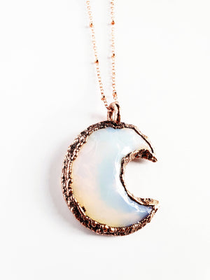 Knapped Opalite Crystal Crescent Moon Necklace
