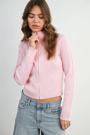 Zip Up Long Sleeve Mock Neck Cardigan