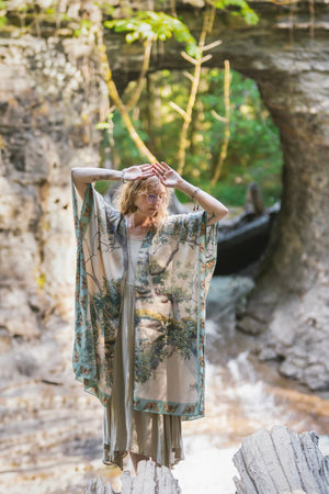 Earth and Sky Bamboo Kimono with Tree Print