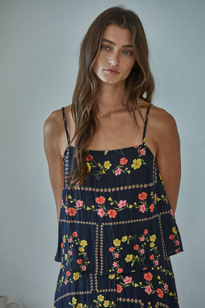 Woven Rayon Spandex Floral Print Tube Neck Top