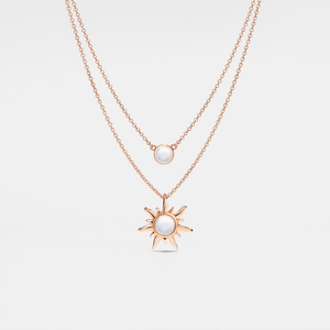 Opal Sun Moon Double Chain Necklace in 925 Sterling Silver