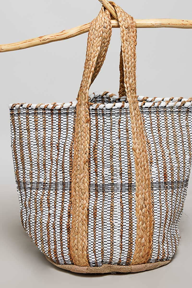 Artisanal Hand woven Striped Beach Tote Bag