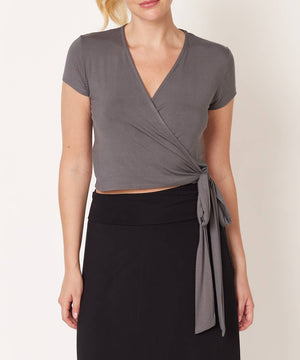 Bamboo Wrap Cap-Sleeve Crop Top