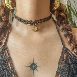 Macrame Beaded Pendant Choker