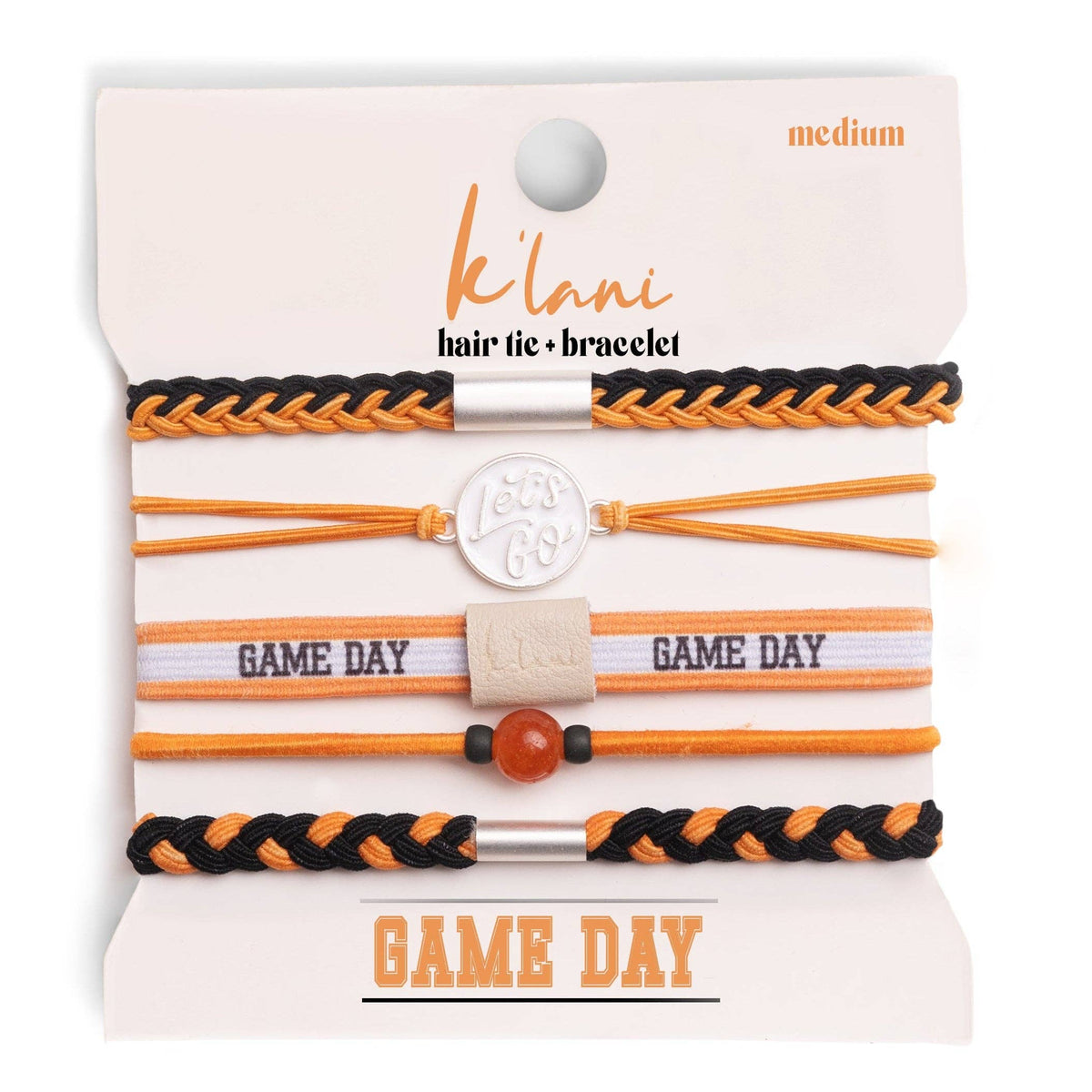 Game Day Hair Tie Bracelet Set – Orange & Black