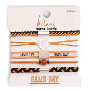 Game Day Hair Tie Bracelet Set – Orange & Black