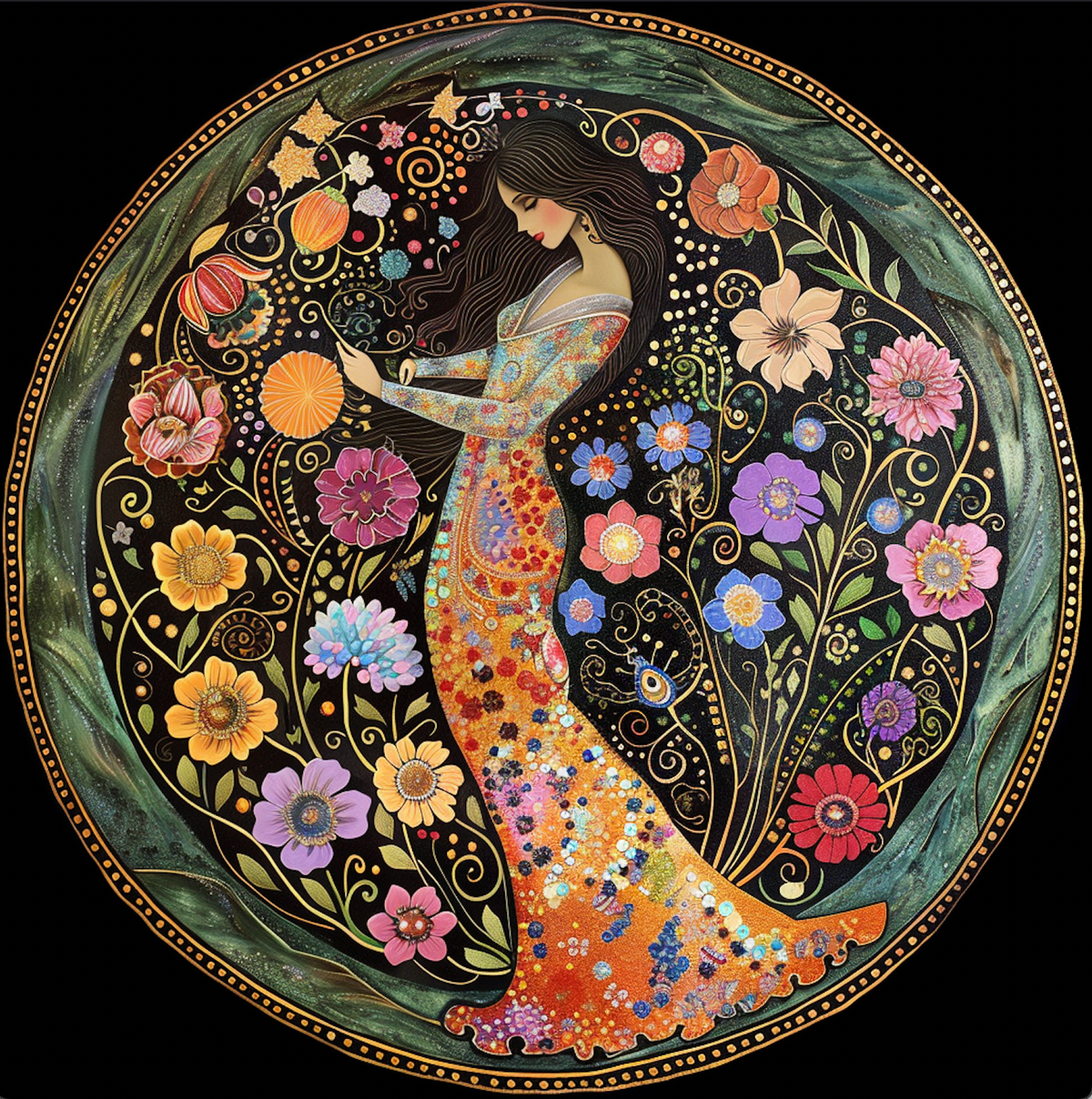 Spring Magic Garden Goddess Tambourine Wall Accent