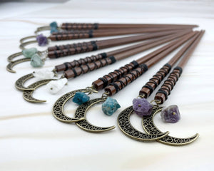 Gemstone Moon Hair Sticks - Moon / Wisdom