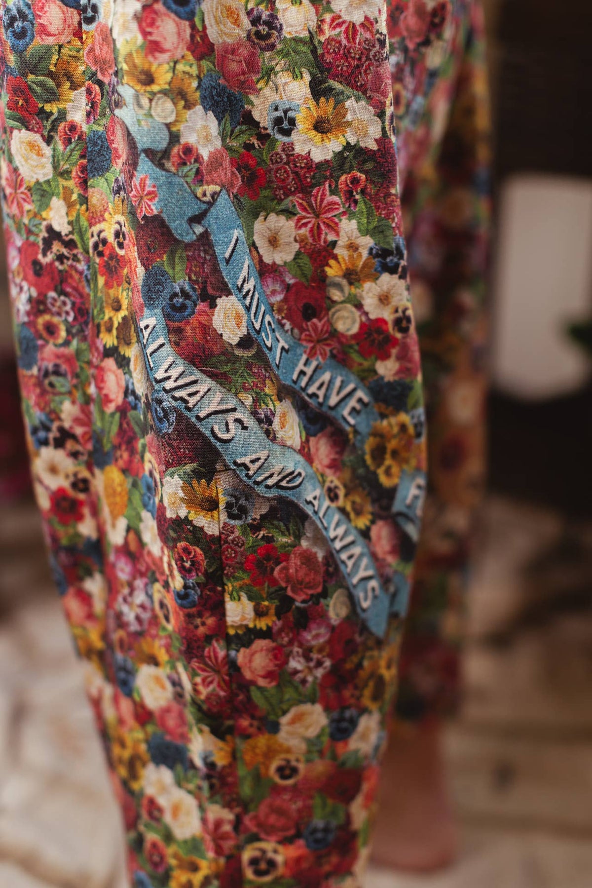 Art of Life Linen Cropped Artist Pant with Boho Floral Print