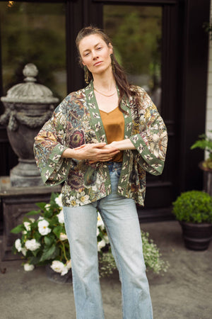 Love Grows Wild Floral Bamboo Cropped Kimono with Bees
