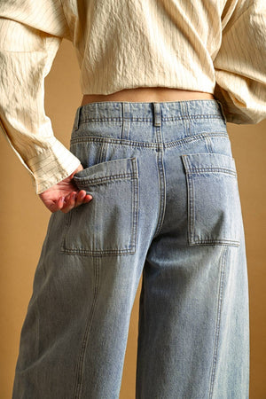 Vintage Wash Wide-Leg Paneled Jeans