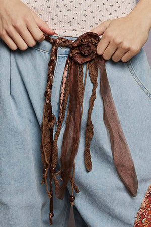 Rosette Accent Tassel Detail Layered Tie Belt