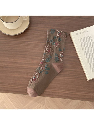 Rufia - Classic Rose Embroidery Crew Socks