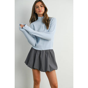 Zip Up Long Sleeve Mock Neck Cardigan