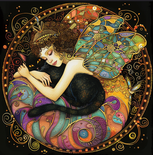 Spellbound Black Cat and Fairy Tambourine Wall Accent - 4 inch