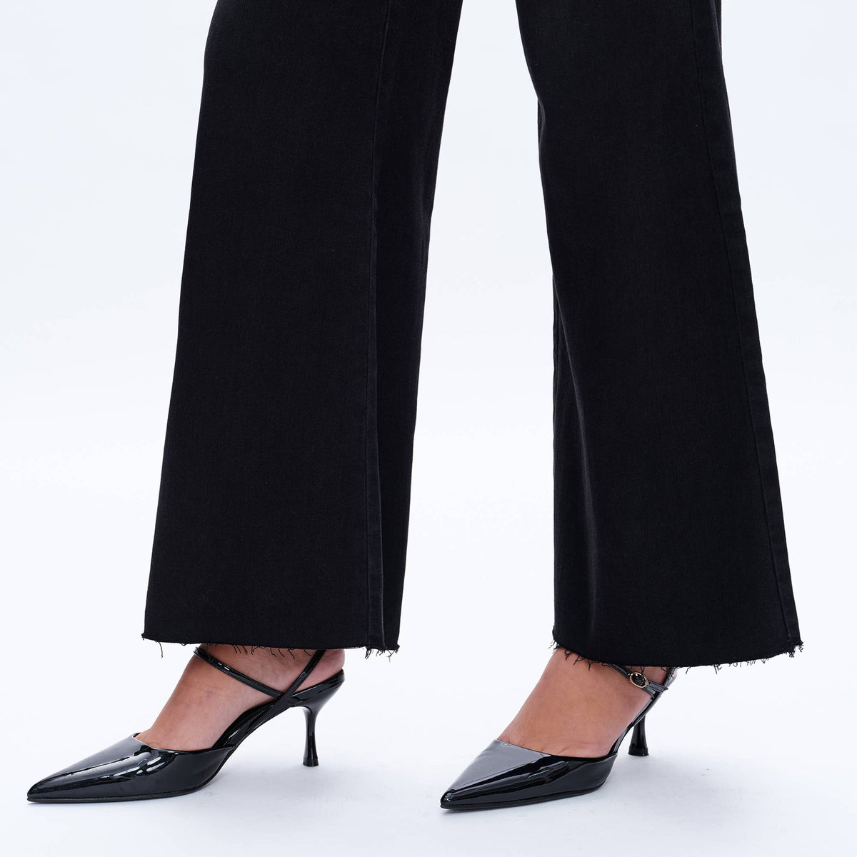 Black High Rise Wide Leg Jean with Raw Hem