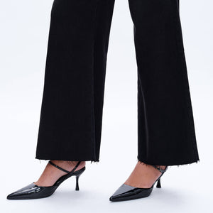 Black High Rise Wide Leg Jean with Raw Hem