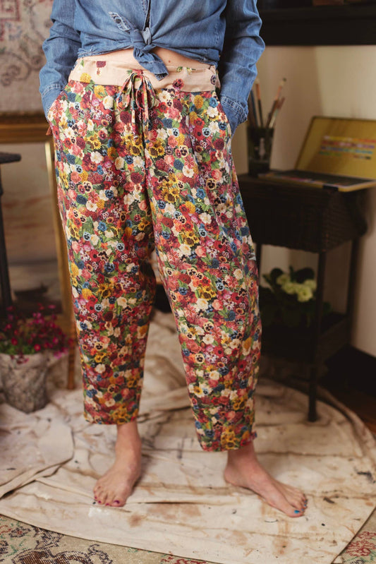 Art of Life Linen Cropped Artist Pant with Boho Floral Print