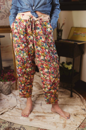 Art of Life Linen Cropped Artist Pant with Boho Floral Print