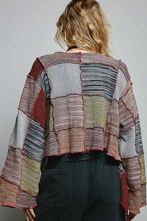 Cropped Patchwork Open-Front Cardigan