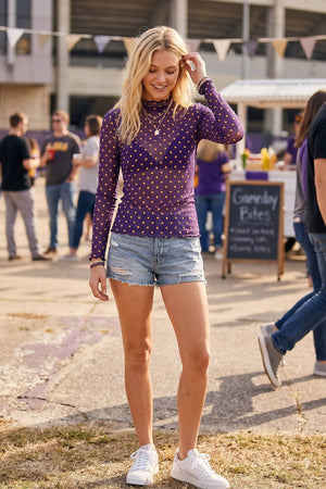 Polka Dot mesh Long Sleeve Top