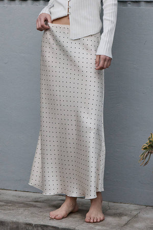 Polka Dot Satin Midi Skirt