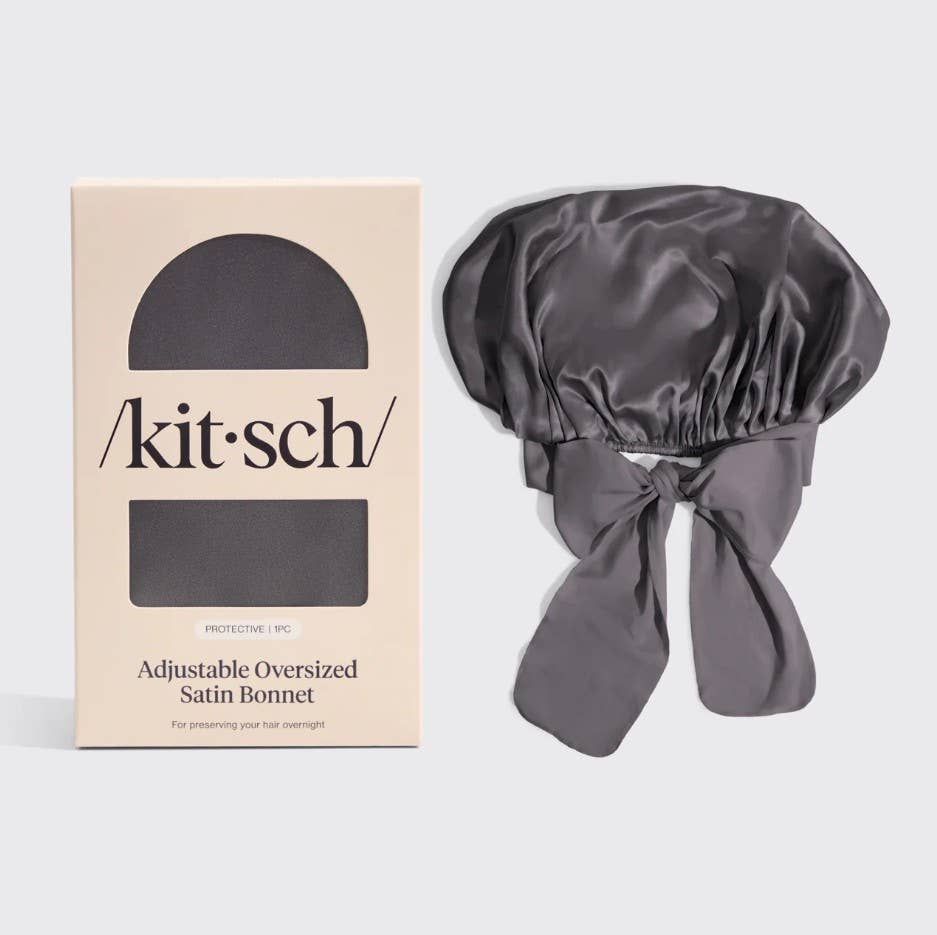 Adjustable Oversized Satin Bonnet – Charcoal