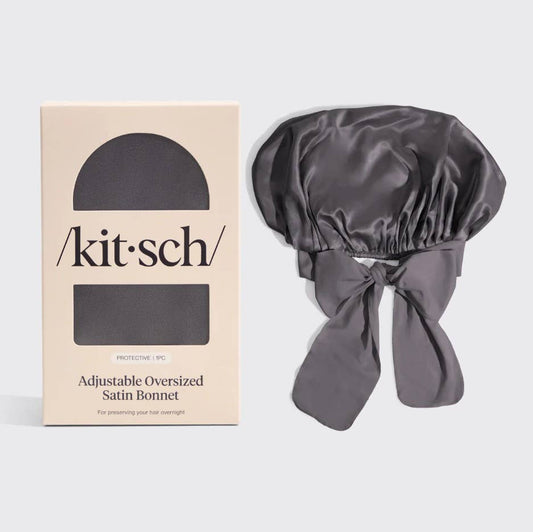 Adjustable Oversized Satin Bonnet – Charcoal