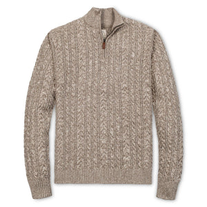 Organic Half Zip Pullover - Taupe Marl Cable