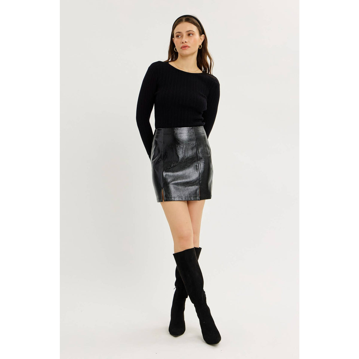 Fitted Ribbed Knit Top with Button Detail Sleeves