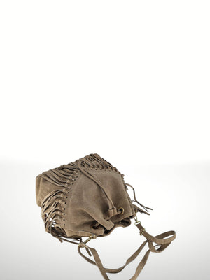 Emanuela Suede Leather Fringe Bag - Gray