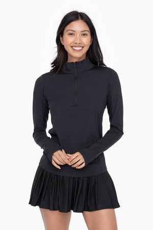 GREEN - Mock Neck Half Zip Long Sleeve Active Top